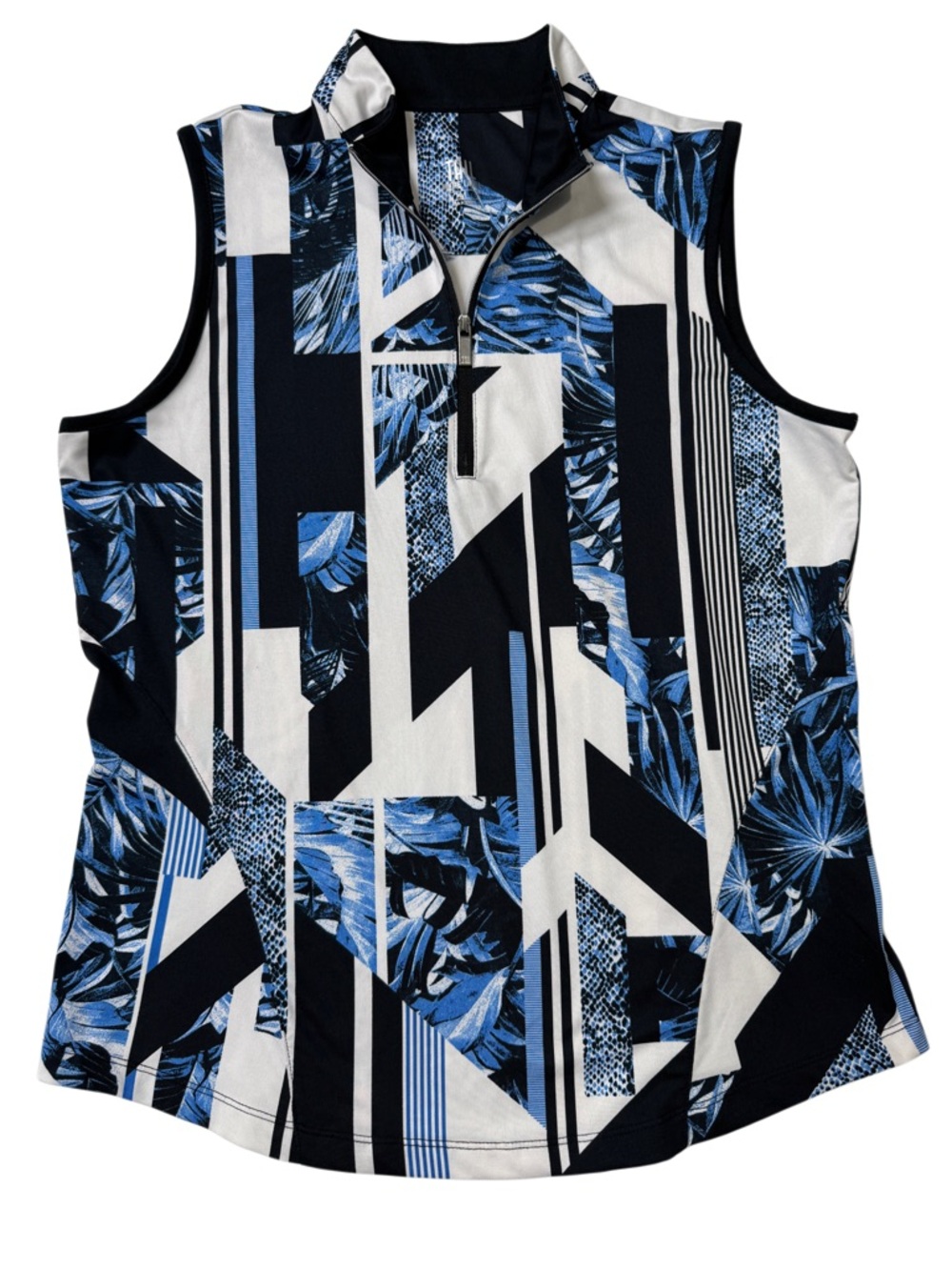 {TAIL} White Label Blue Floral Sleeveless Quarter Zip Golf Polo Tank Top WAT41